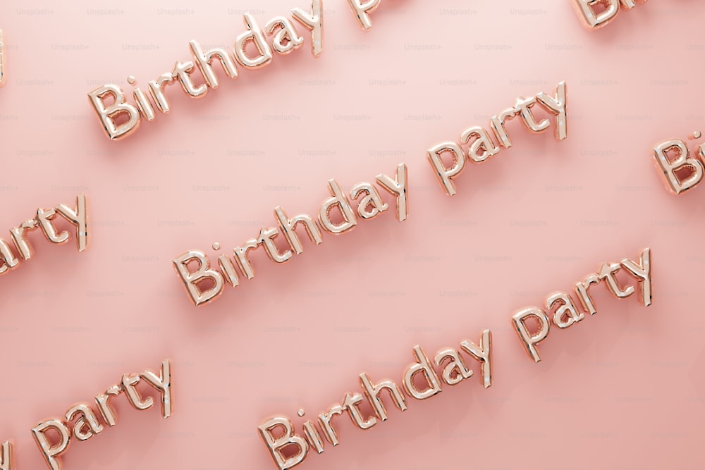 a pink background with the words happy birthday party