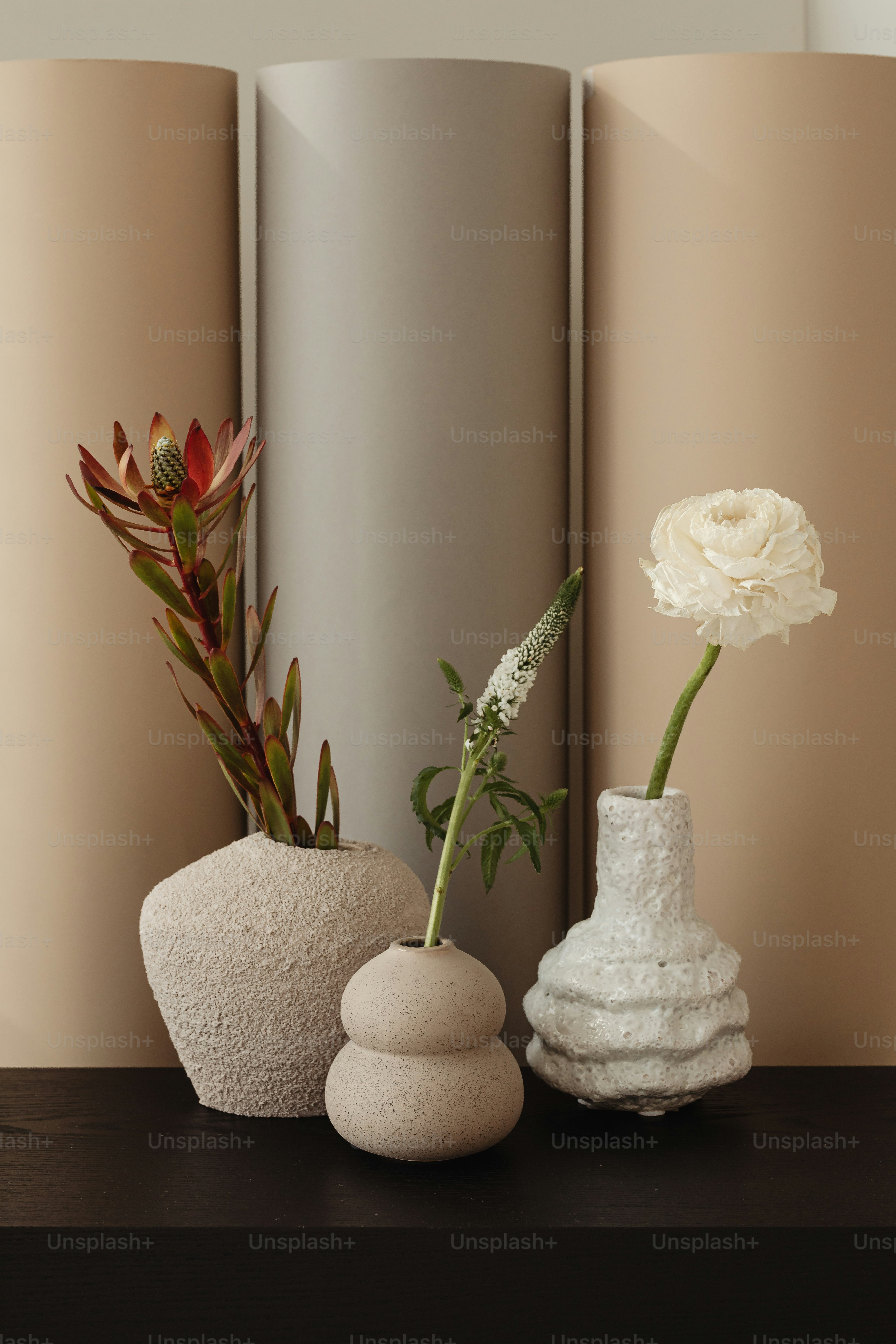 テーブルの上に座っている花瓶のカップル