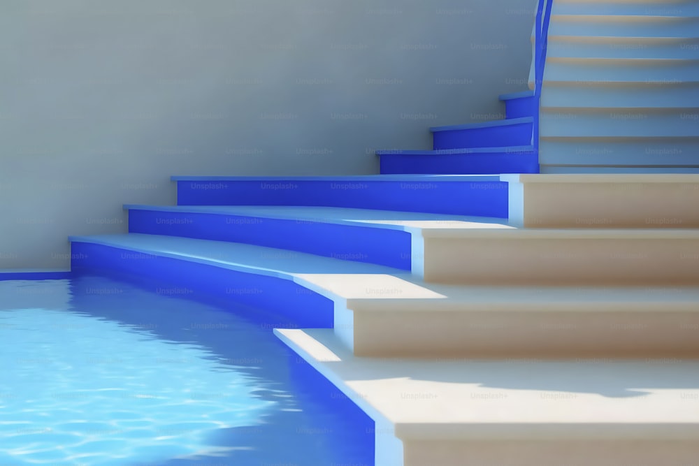 a set of stairs next to a swimming pool