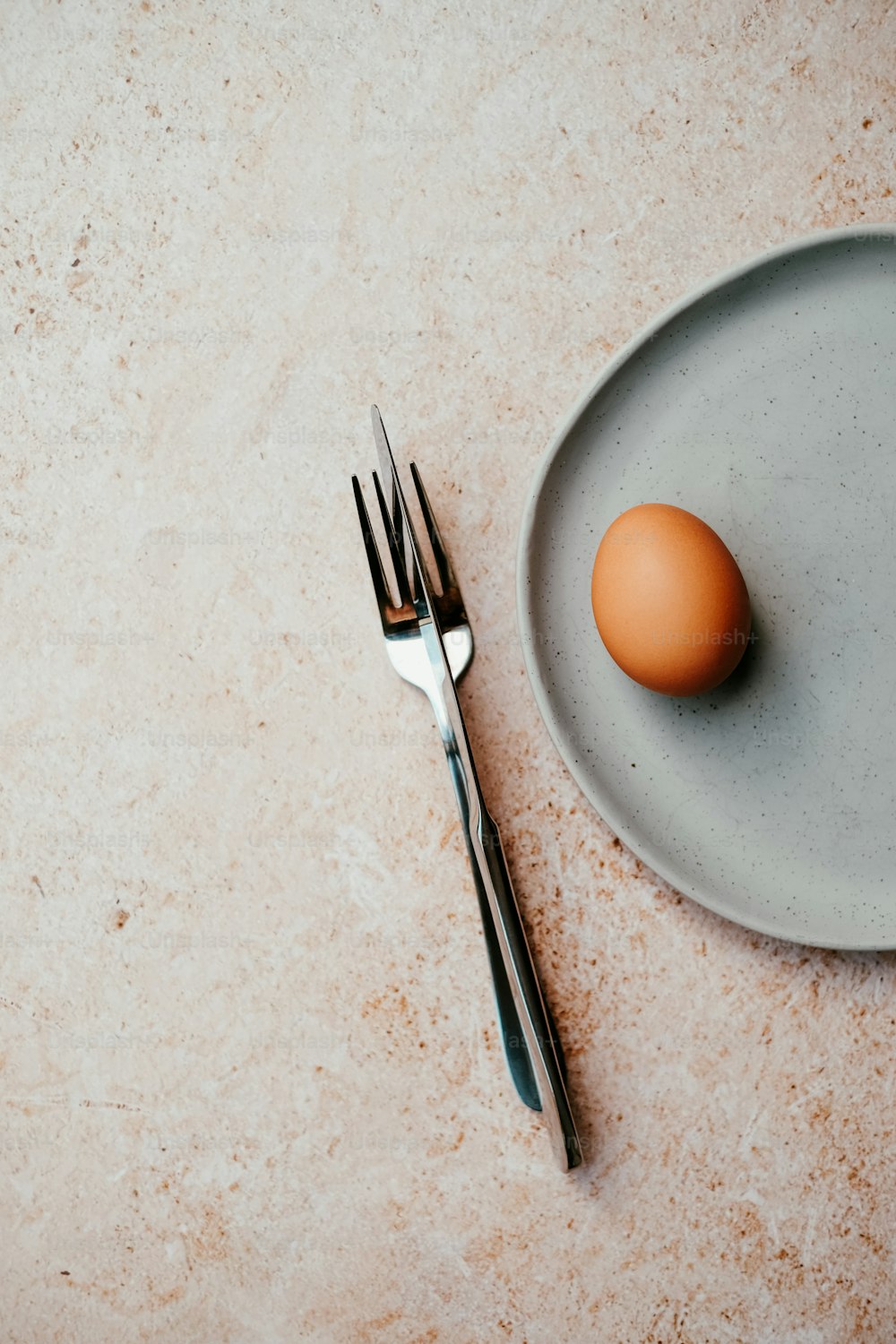 a plate with a fork and an egg on it