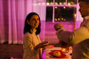 a man and a woman are having dinner together