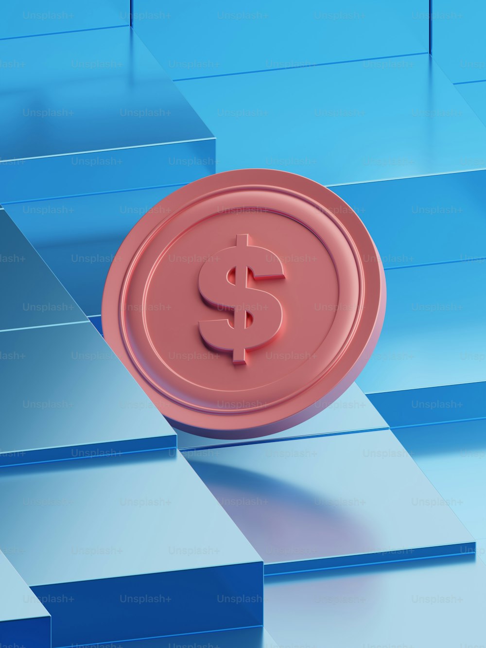 a red dollar sign sitting on top of a blue background