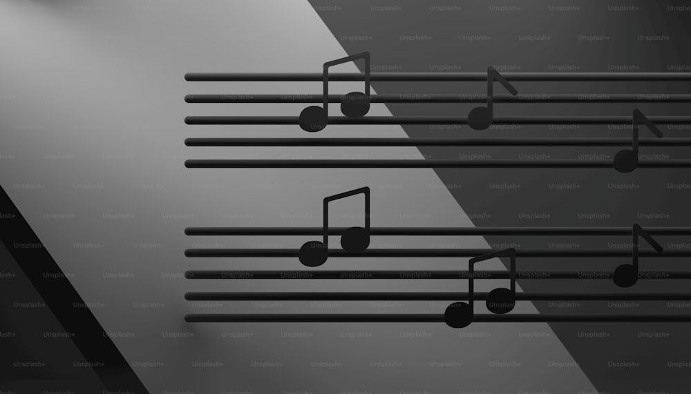 Une photo en noir et blanc des notes de musique