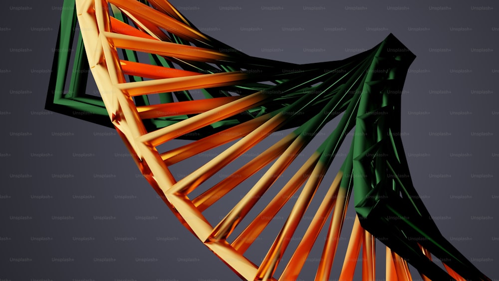 Ein 3D-Bild einer grünen und orangefarbenen Struktur