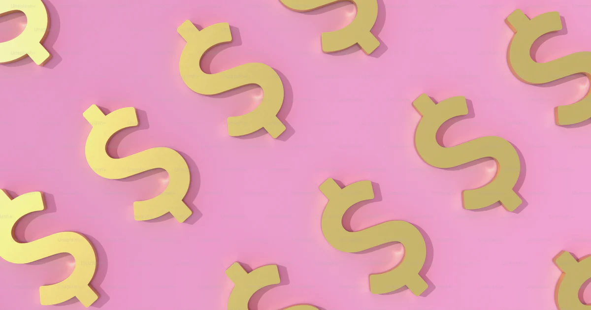 Muchos signos de dólar de oro sobre un fondo rosa foto – Imagen de 3d ...