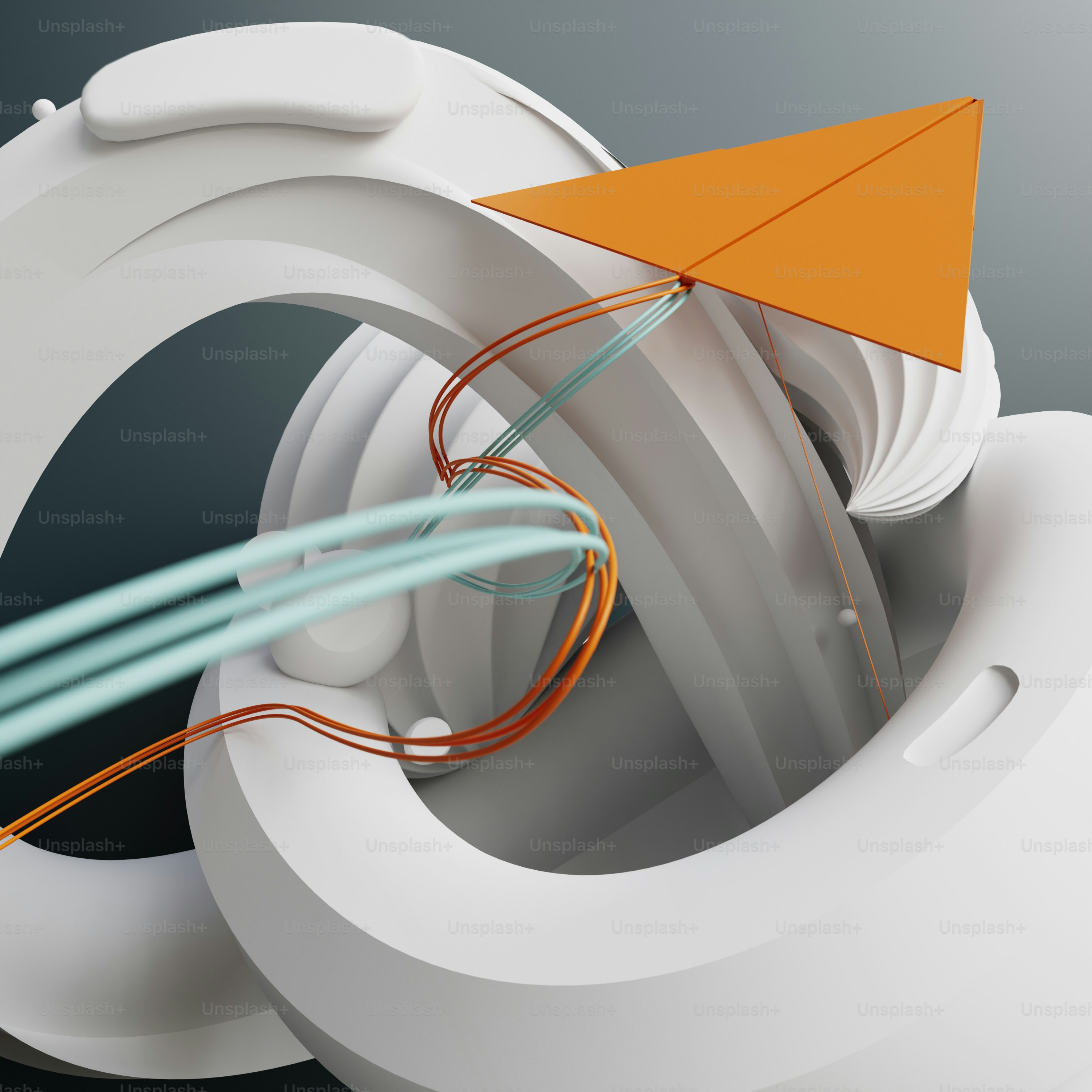 a paper airplane flying through a white object