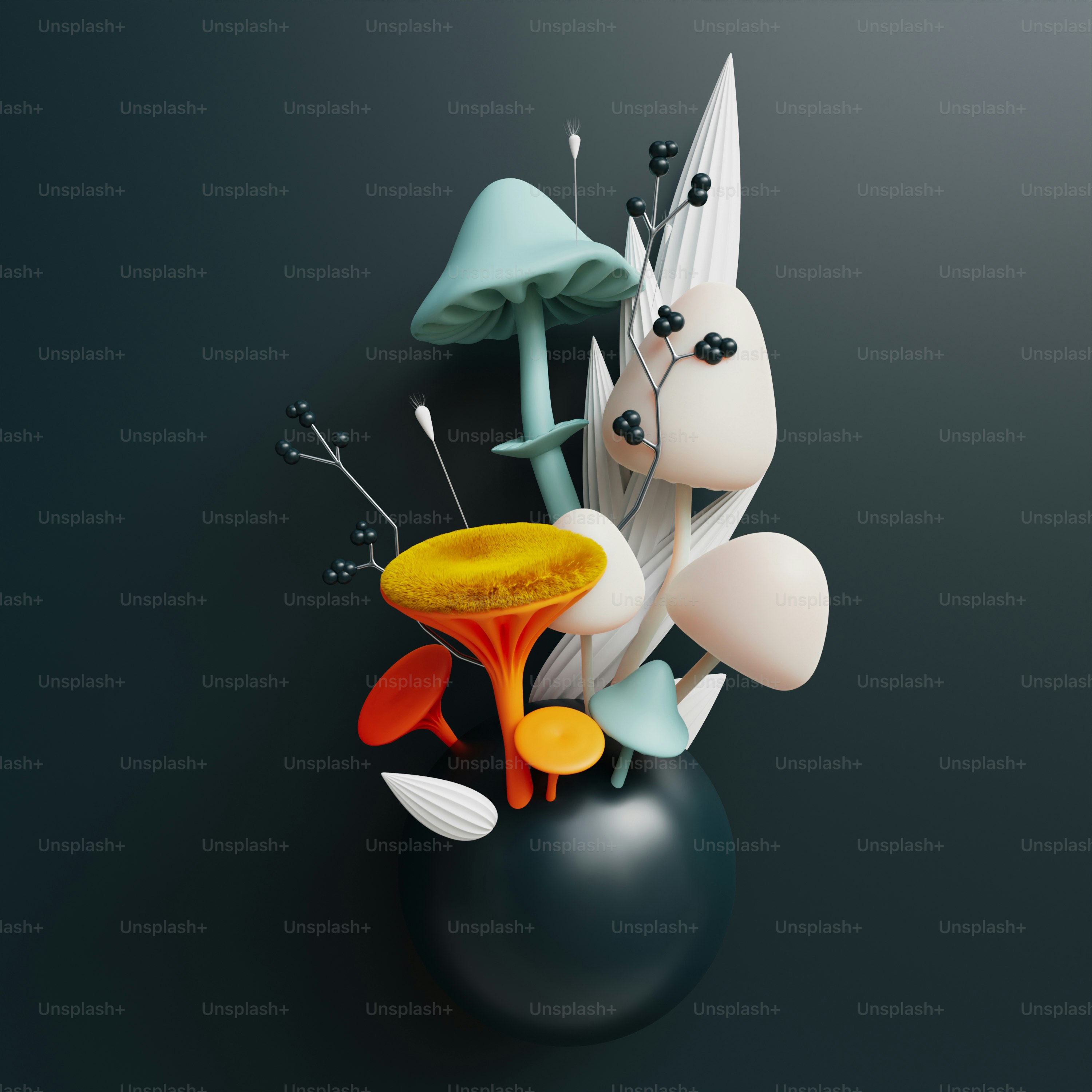 a group of different types of mushrooms on a black surface