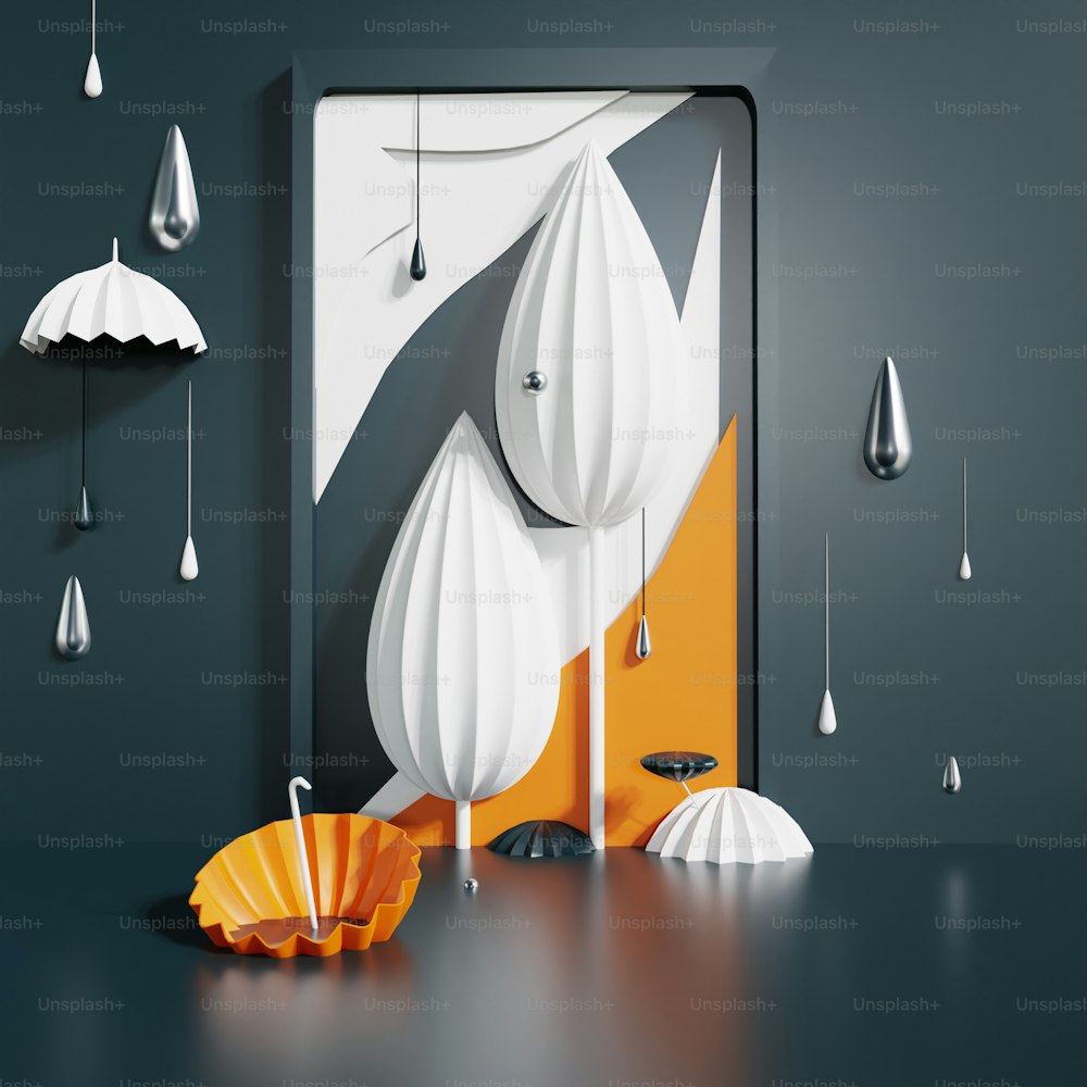 une image d’un tableau avec des parapluies suspendus