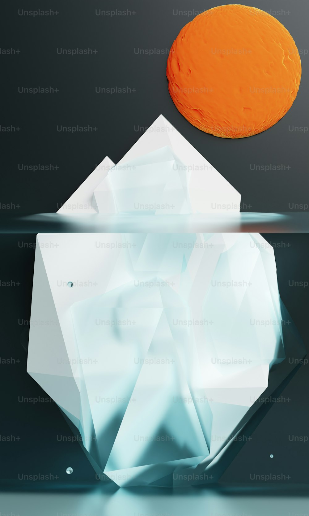 un morceau de glace surmonté d’un cercle orange