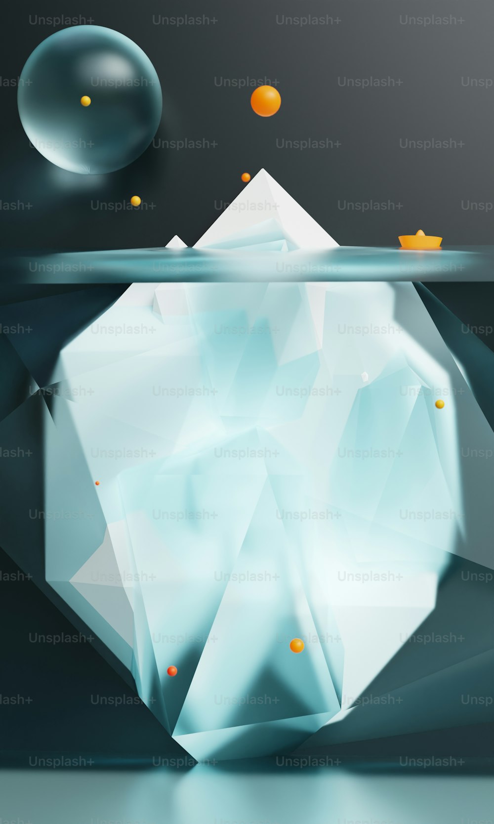 Un iceberg flottant dans l’air avec des bulles