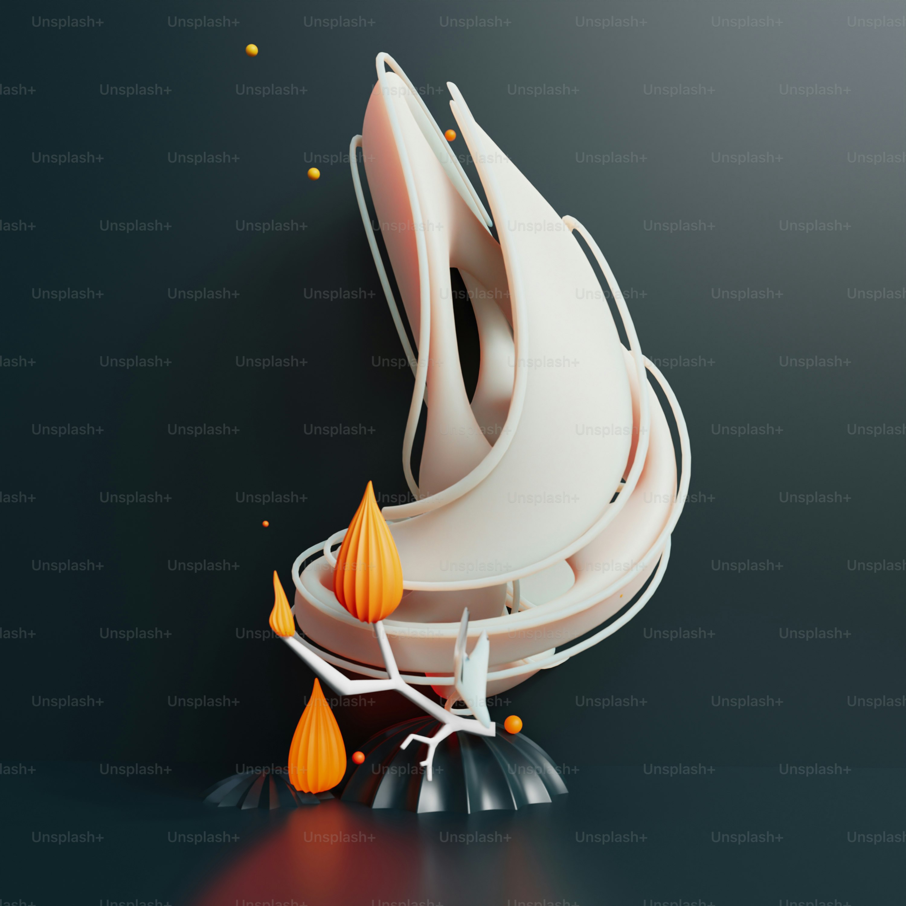 a white vase with orange flowers on a black surface