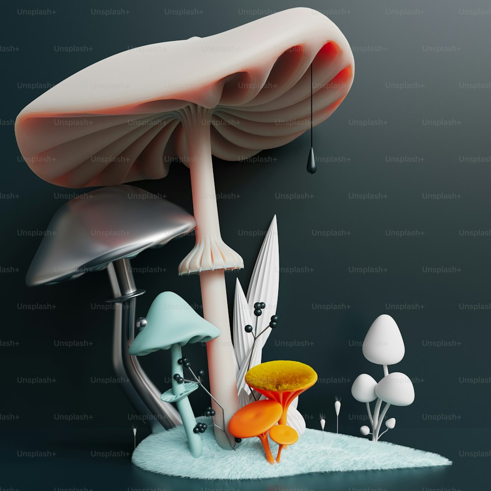 Un gruppo di funghi seduti sopra un tavolo