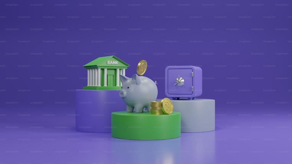 a piggy bank sitting on top of a green pedestal
