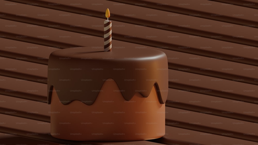 um bolo de chocolate com uma única vela em cima dele
