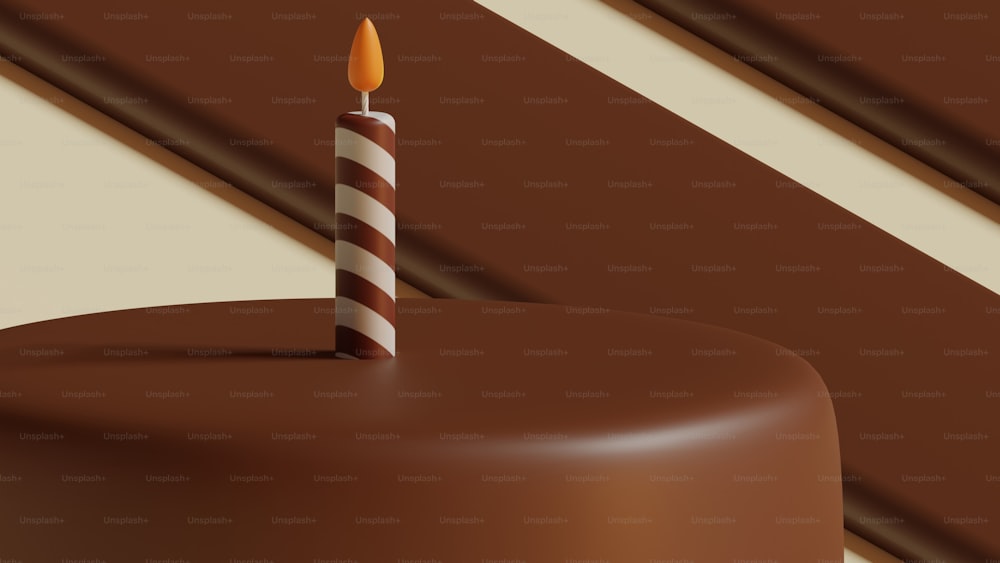 a chocolate cake with a single candle on it