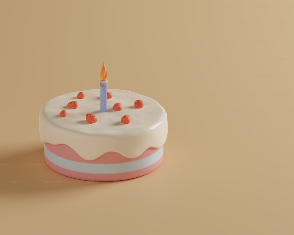 a cake with a single candle on top of it