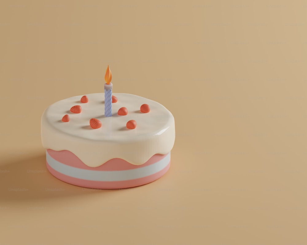 um bolo com uma única vela em cima dele