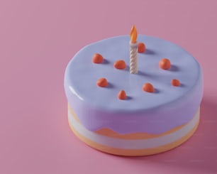 a cake with a single candle on top of it