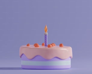 a birthday cake with a single candle on it