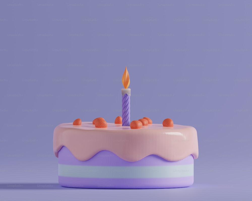 eine Geburtstagstorte mit einer einzigen Kerze darauf