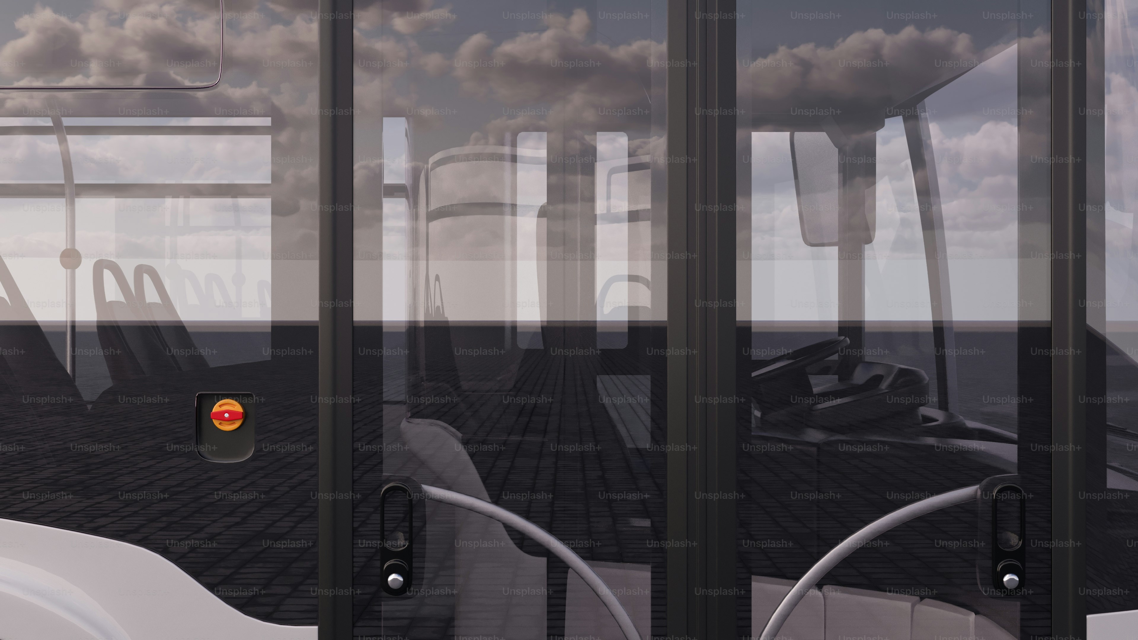 빨간불이 있는 기차의 창 모습