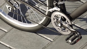 Un primer plano de una bicicleta en una acera
