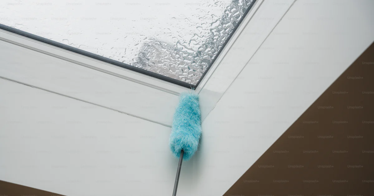 A blue mop on the side of a window sill photo – Duster Image on Unsplash