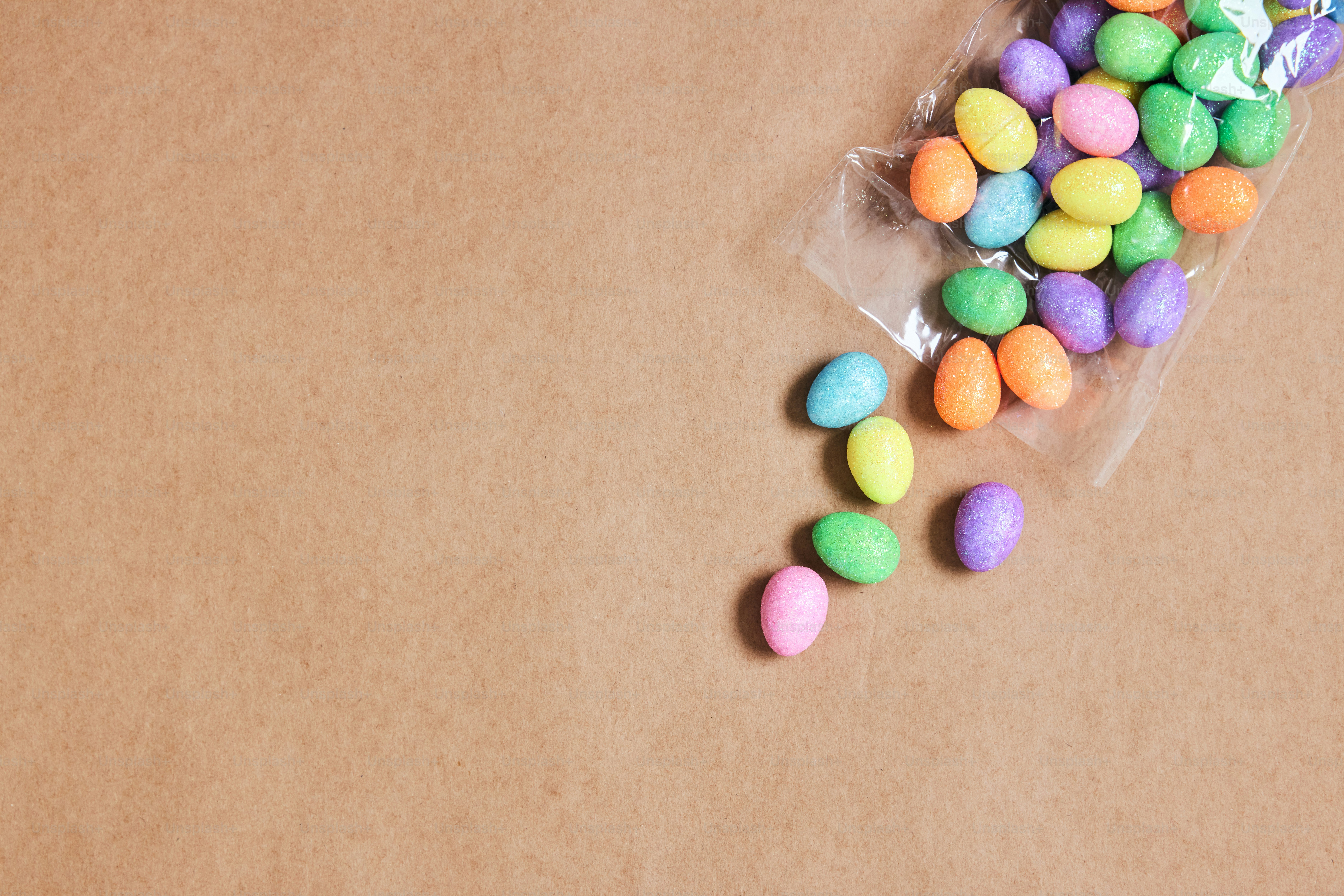 a bag filled with candy sitting on top of a table