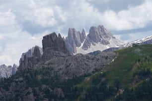 a mountain range with snow capped mountains in the background