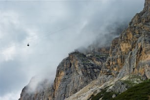 a view of a mountain with a cable running through it