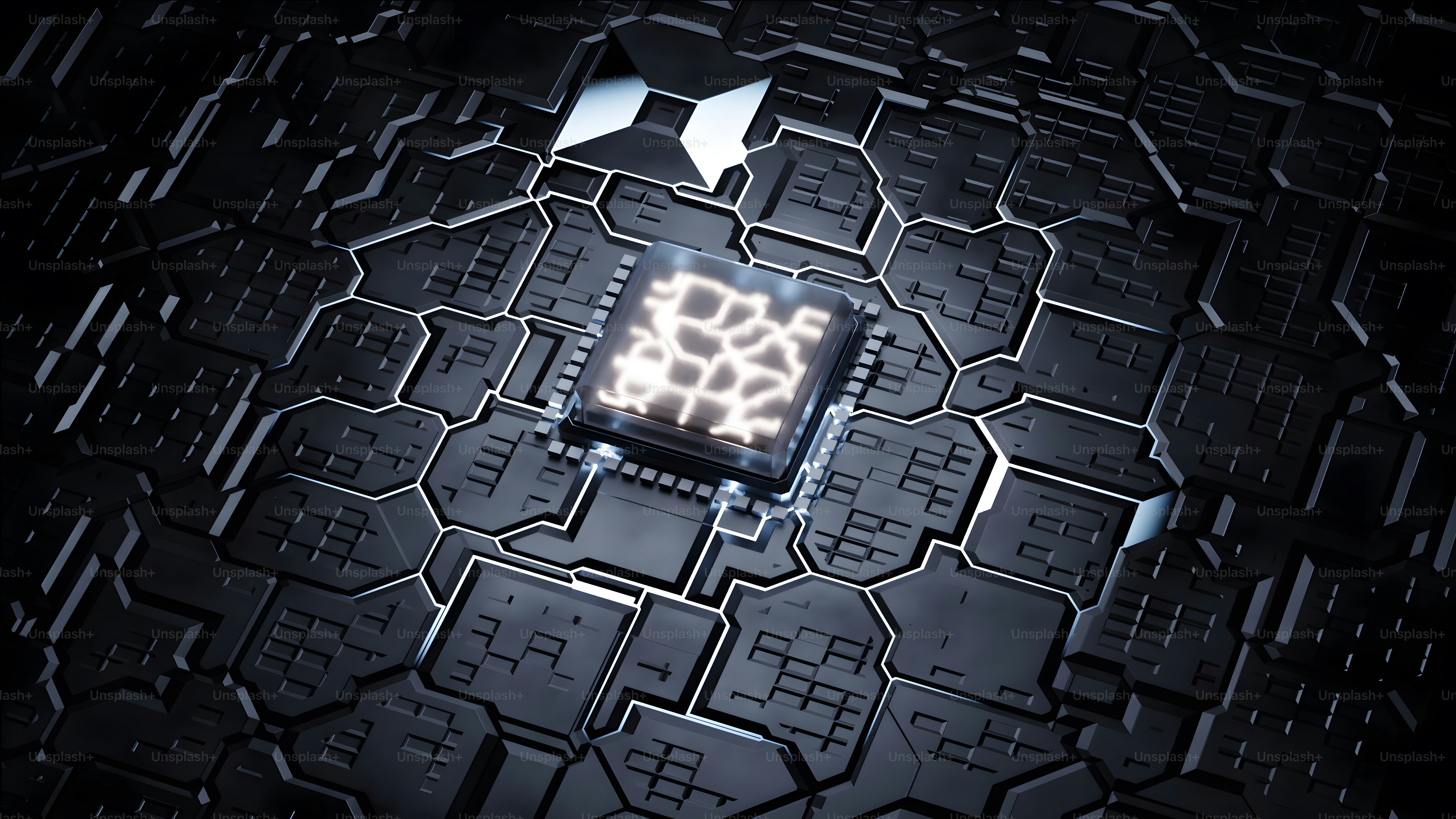 a black and white photo of a computer chip