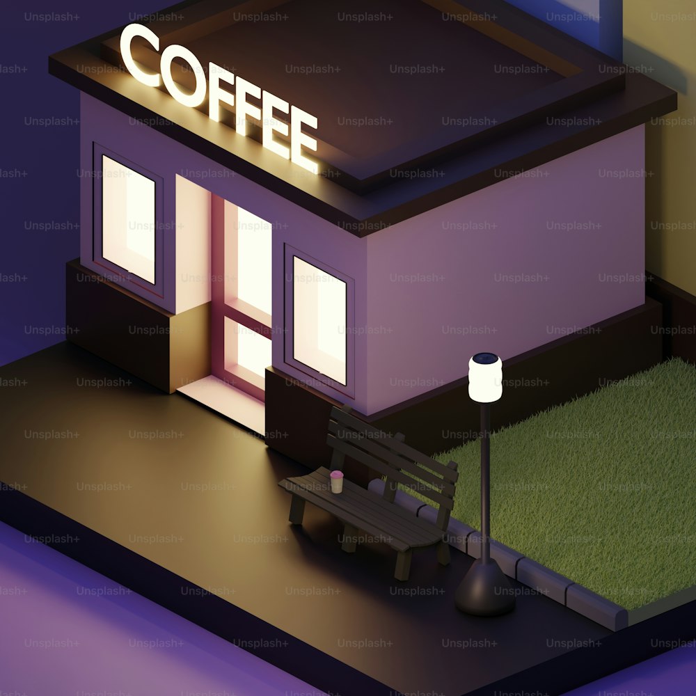 커피 숍의 로우 폴리 모델