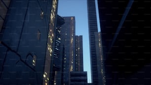 a view of a very tall building in the city at night