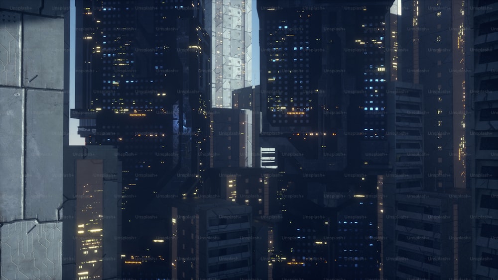 una vista di una città di notte dalla cima di un edificio