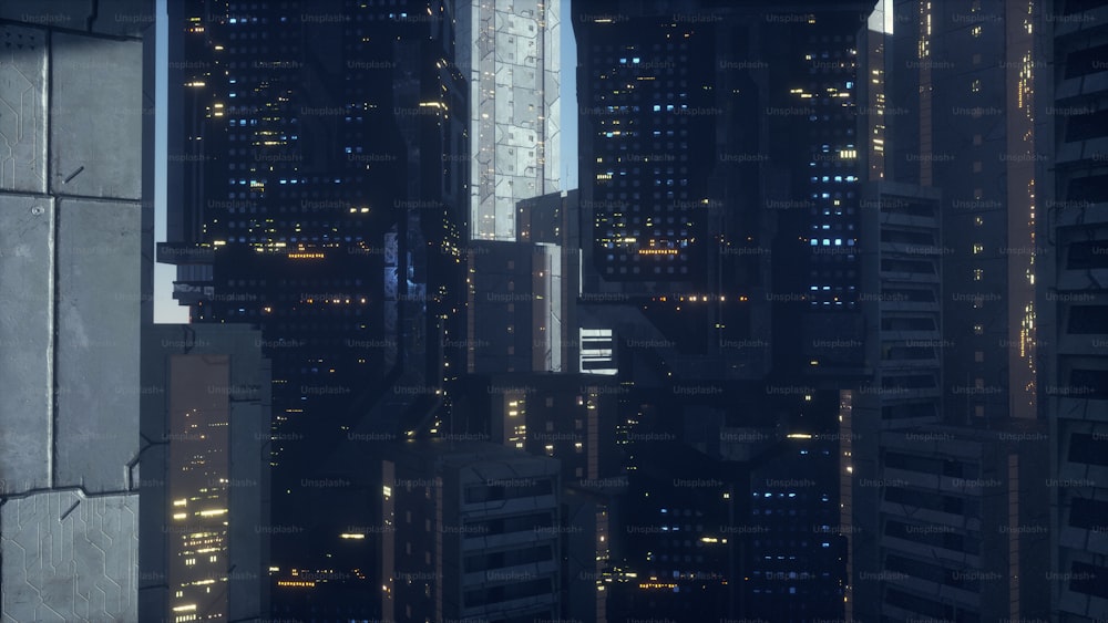 a view of a city at night from the top of a building