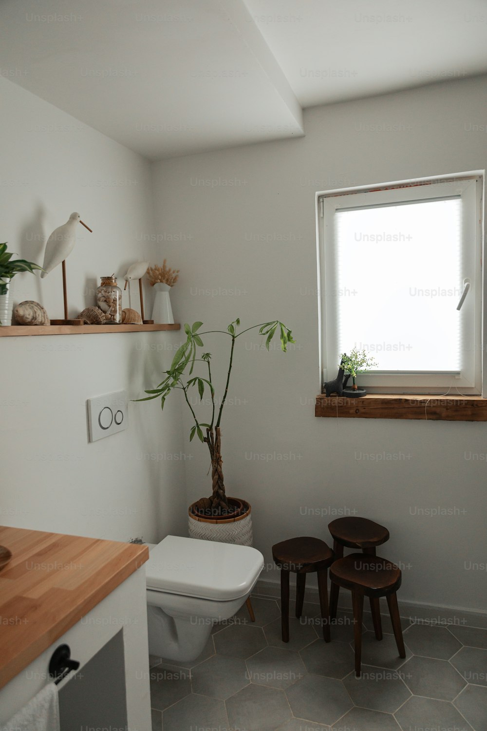 a white toilet sitting next to a window in a bathroom