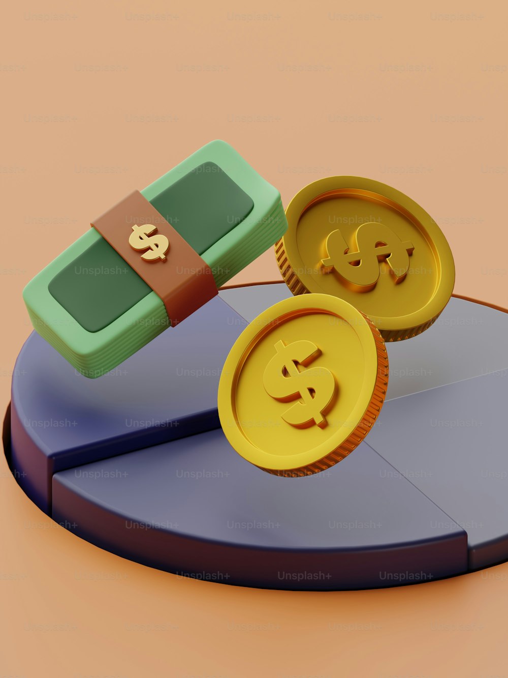 Un conjunto de tres monedas sentado encima de una mesa