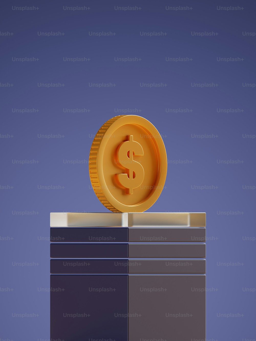 Una moneda de dólar de oro sentada encima de una pila de pilas