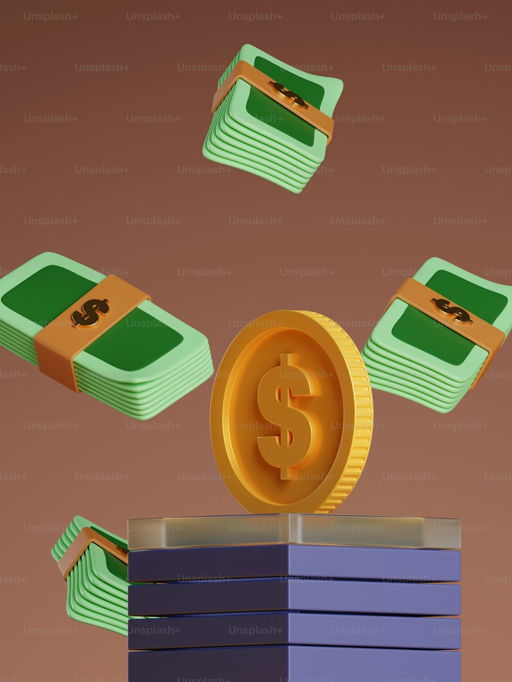 a stack of stacks with a dollar sign on top of it