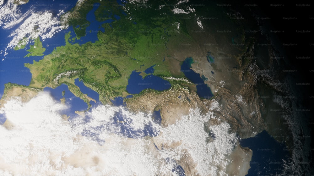 ヨーロッパを示す宇宙からの地球の眺め