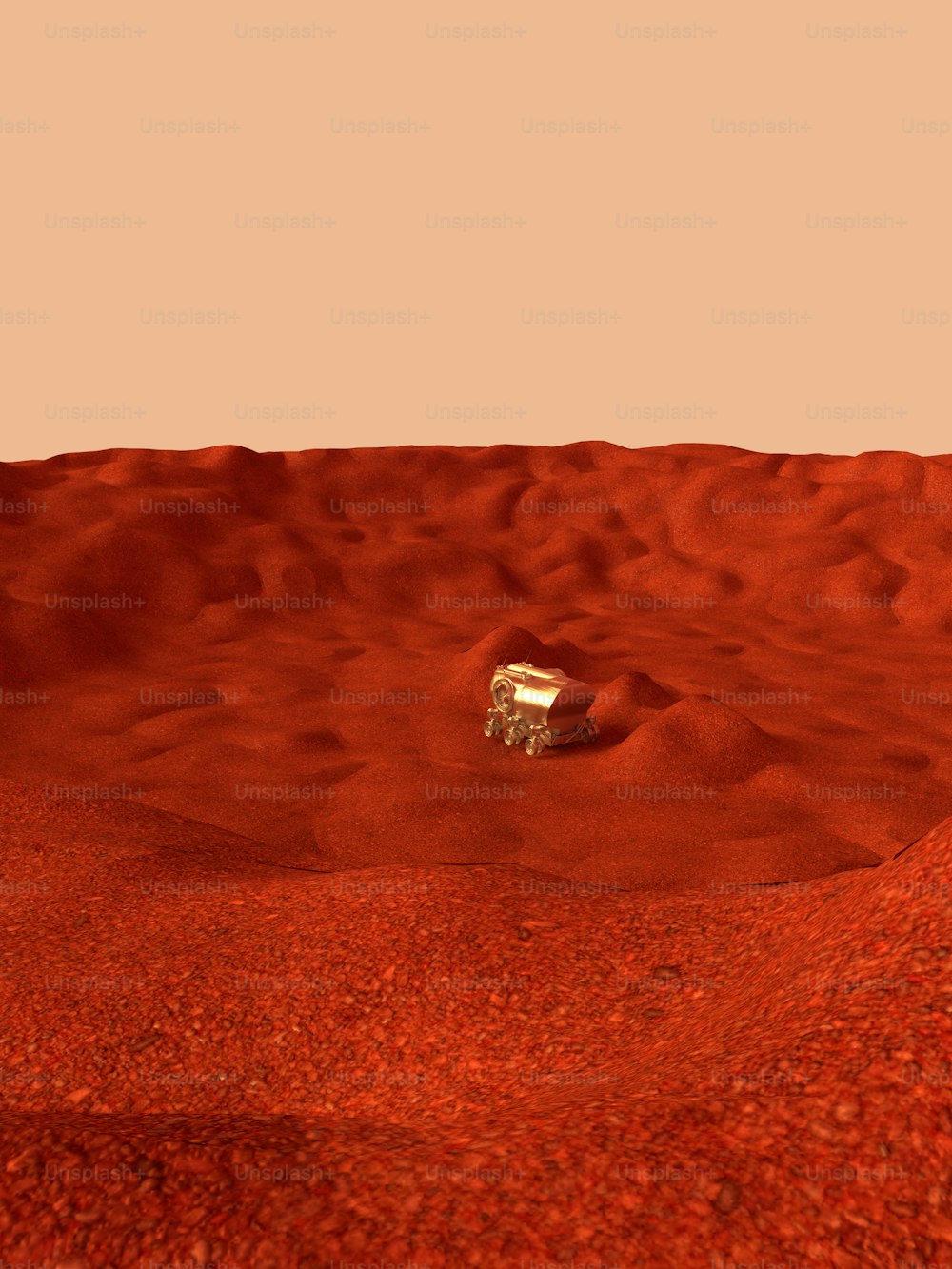 a rock in the middle of a red desert