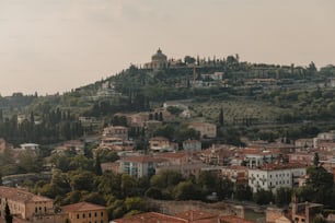 a city with a hill in the background