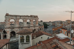 a view of a city with old buildings