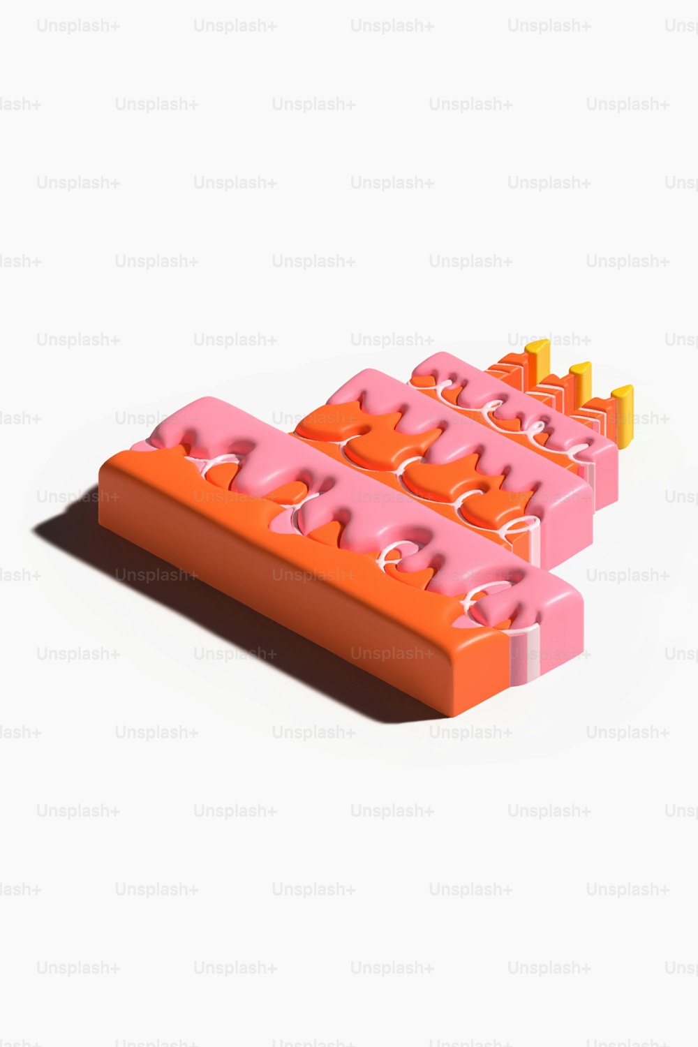 Ein paar orangefarbene und rosa Legos sitzen übereinander