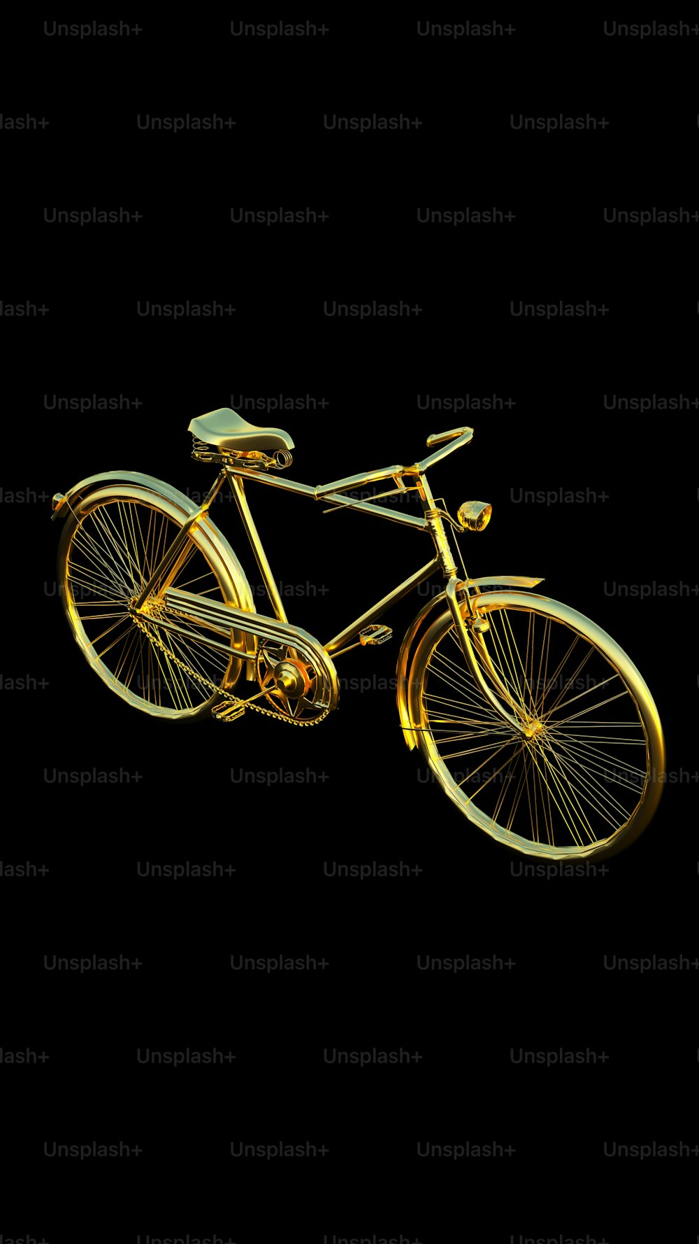 Un vélo doré est représenté sur un fond noir