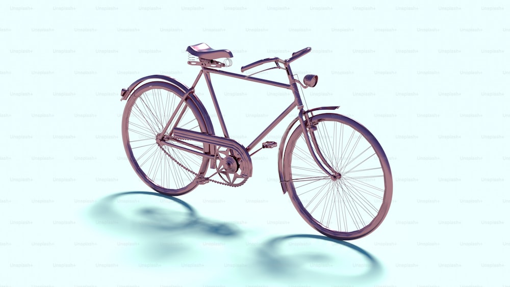Un rendering 3D di una bicicletta su sfondo bianco