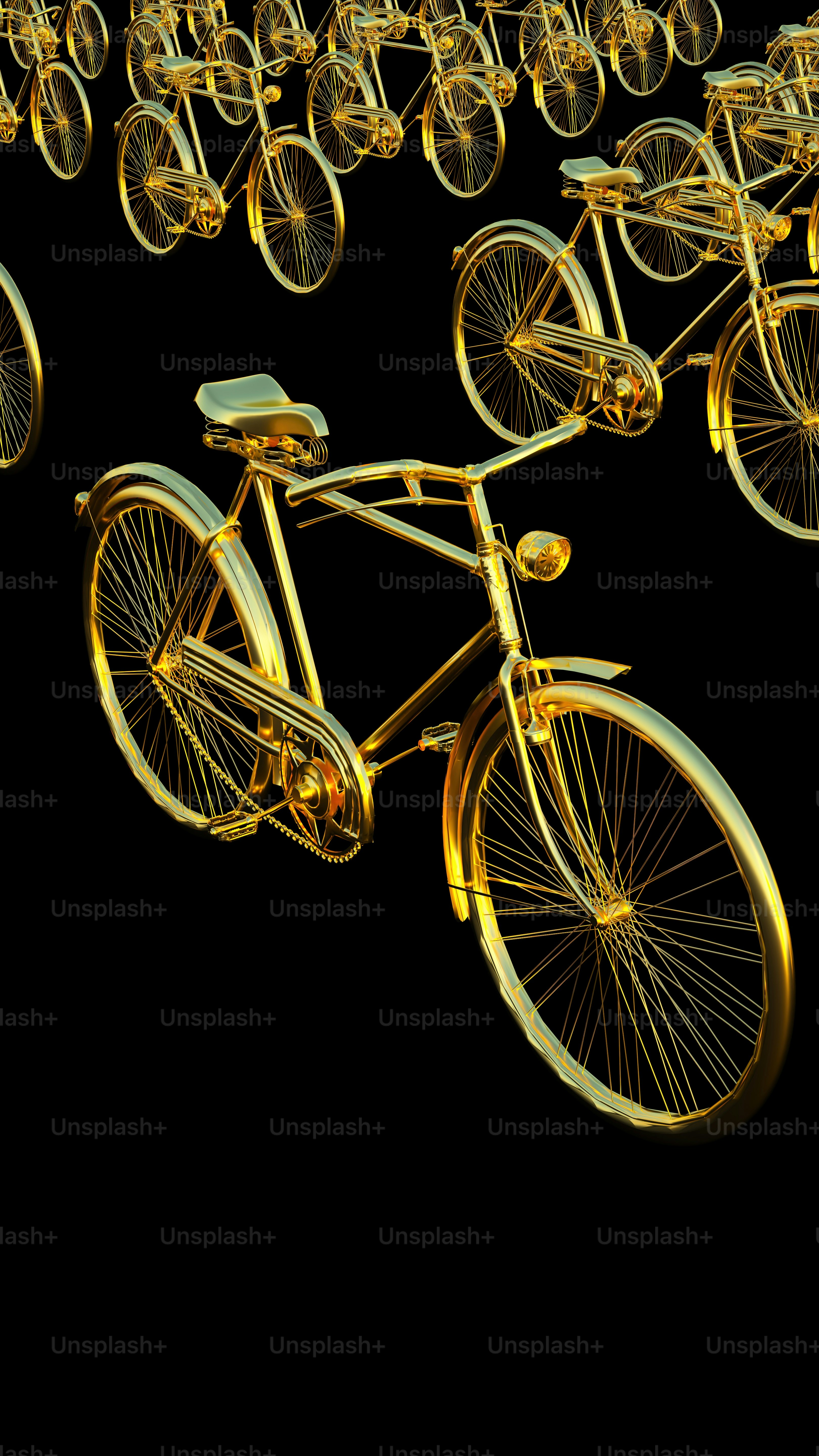 Un mucchio di biciclette di colore oro