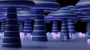 Eine Gruppe blauer und weißer Vasen sitzt nebeneinander