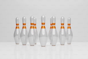 a group of bowling pins lined up in a row