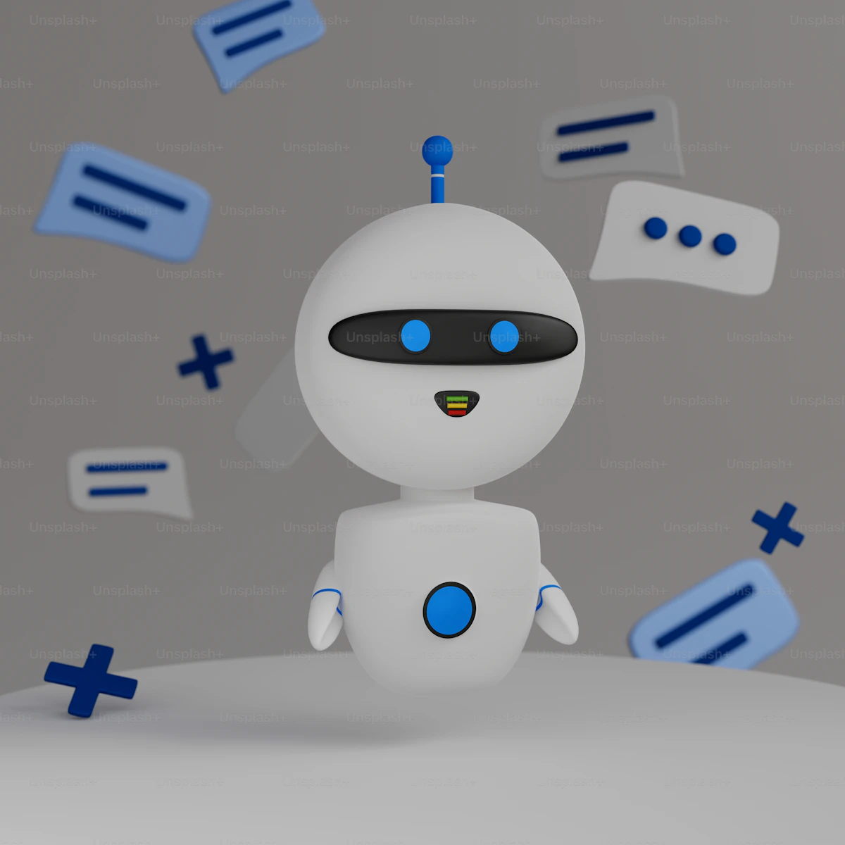 White AI robot with glowing blue eyes illustrating multi-agent artificial intelligence systems for automated trading
